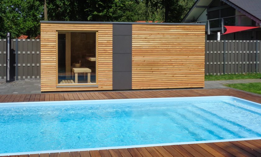 Modern&aacute; vonkaj&scaron;ia sauna so z&aacute;sobami - Sch&ouml;neiche