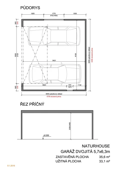 Garáž pro dvě auta jedny vrata