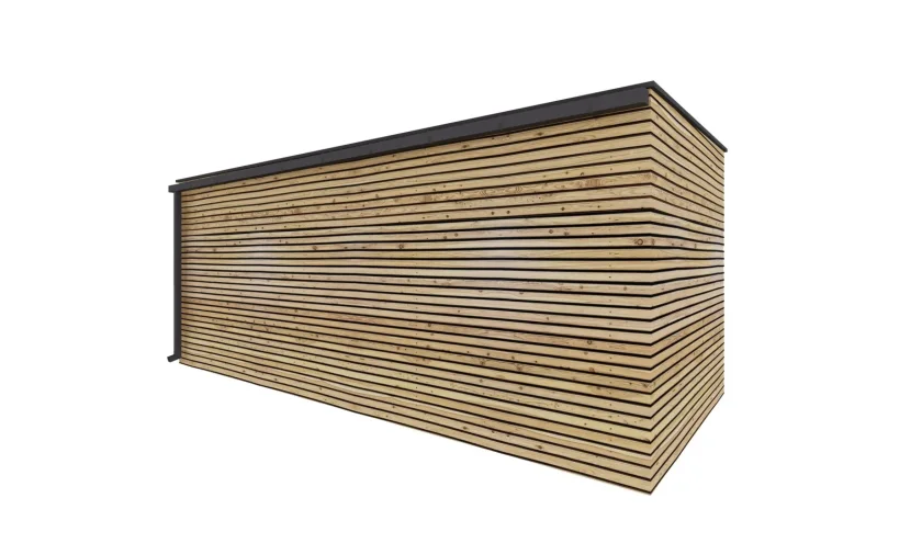 Vonkajšia sauna do záhrady s rozmermi 4x2,5 m a skladom s rozmermi 2x2,5 m