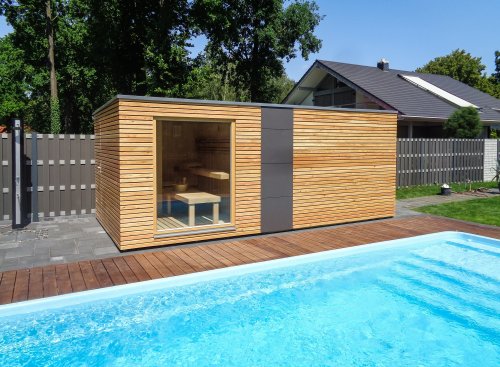 Modern&aacute; vonkaj&scaron;ia sauna so z&aacute;sobami - Sch&ouml;neiche